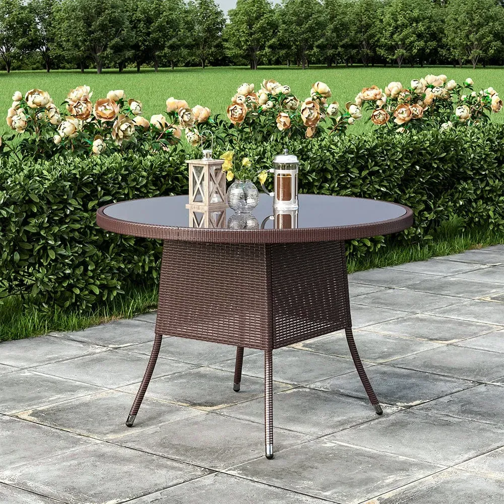 Garden Table with Parasol Hole - Rattan, Glass image