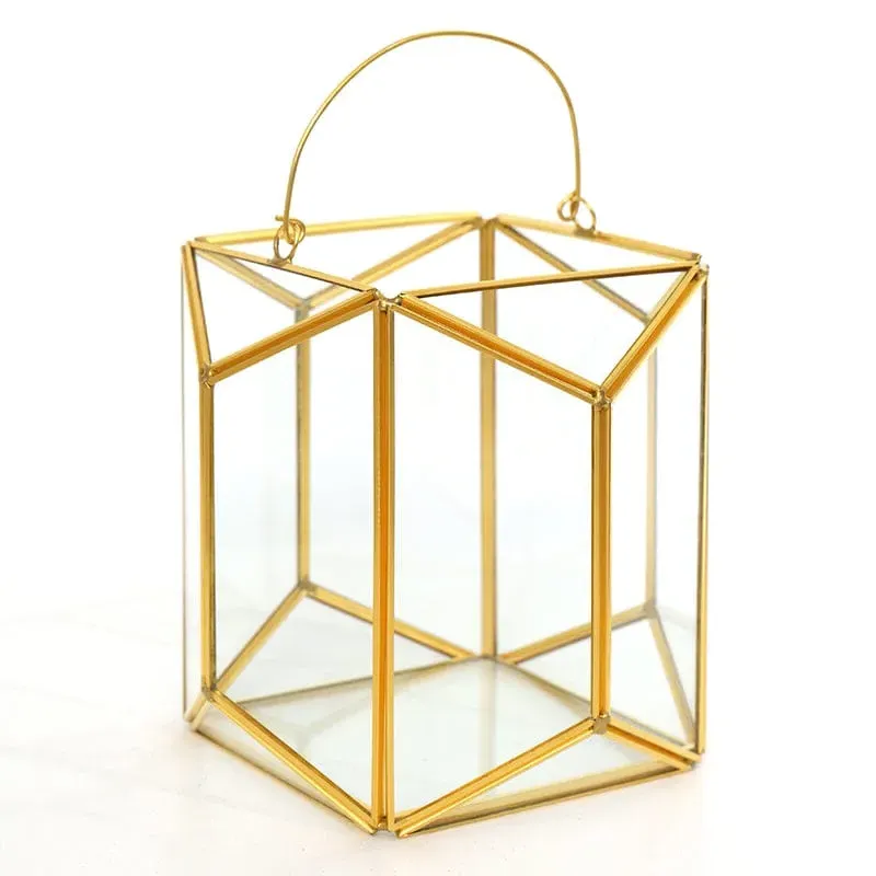 Glass Candle Lantern with Handle - Gold product
