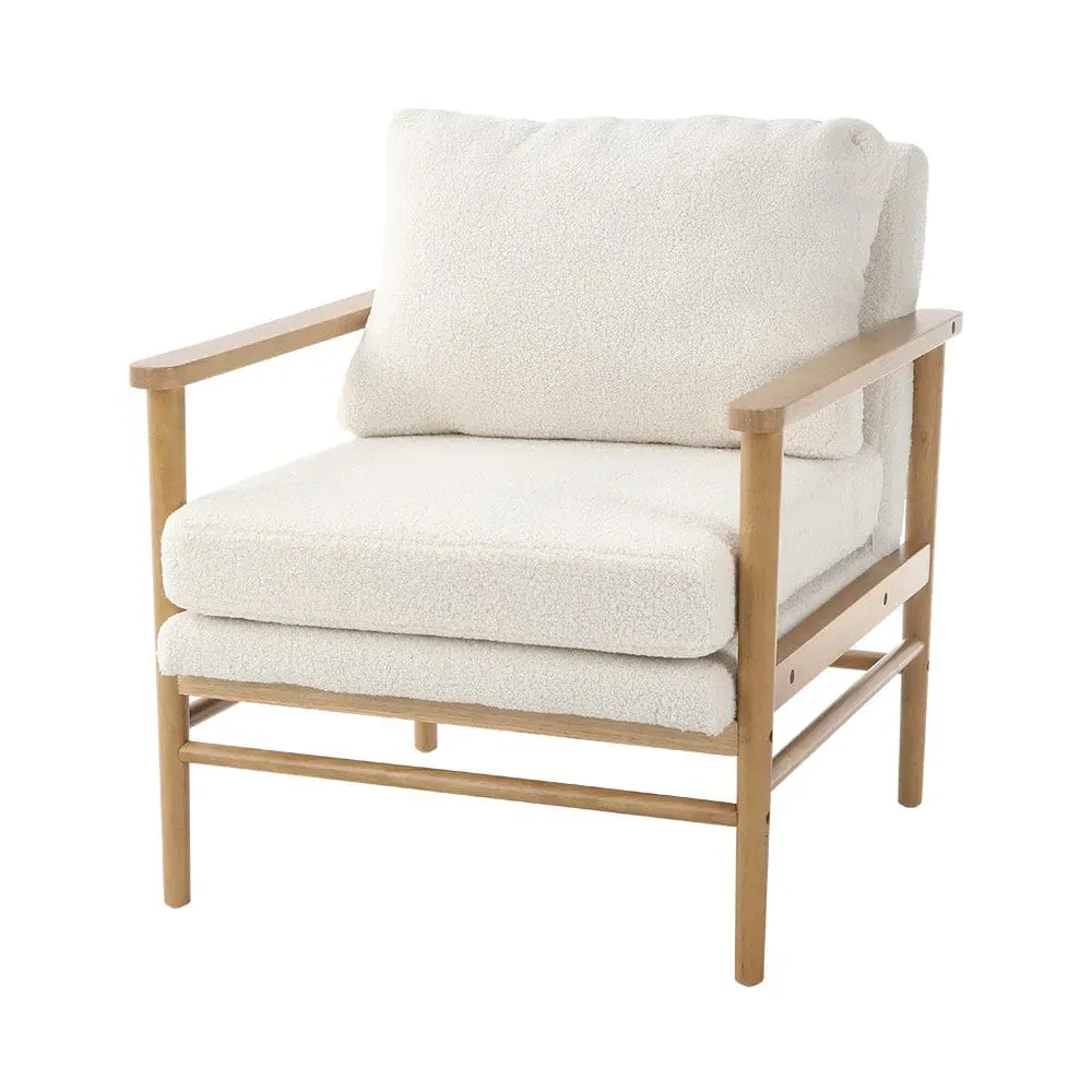 H&O Direct Teddy Bear Fur Armchair - White, Wood image