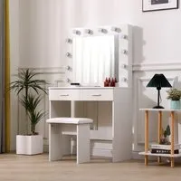 Hollywood 80cm Dressing Table Set with Lighted Mirror - White, MDF alternate view