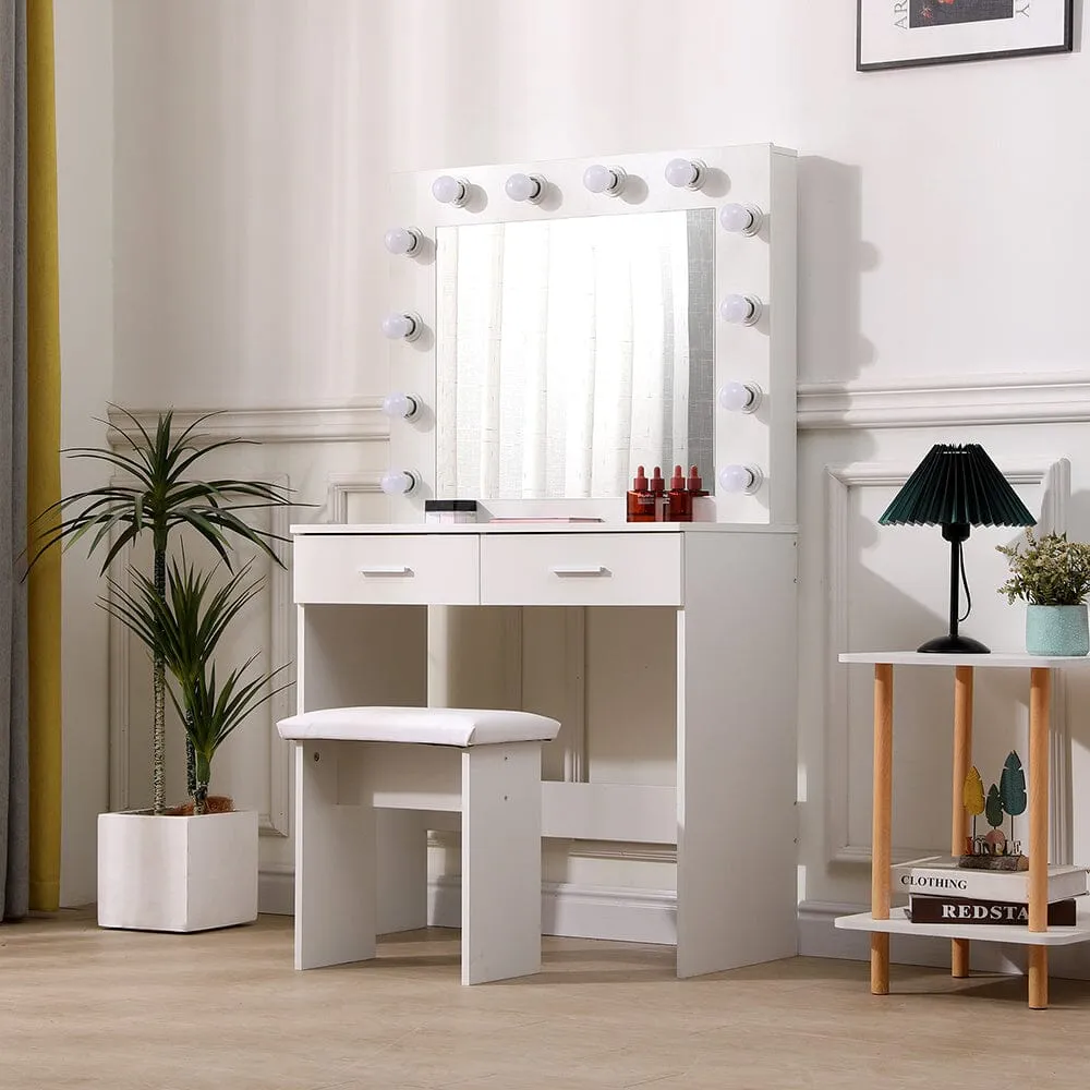 Hollywood 80cm Dressing Table Set with Lighted Mirror - White, MDF product