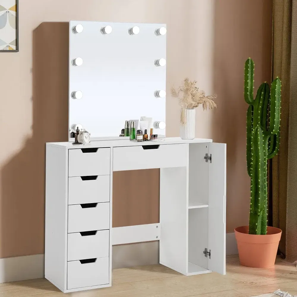 Hollywood Dressing Table with LED Lighted Mirror - White, MDF