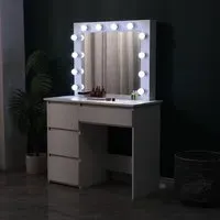 Hollywood Dressing Table with Lighted Mirror - White, MDF