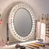 Hollywood LED Oval Makeup Mirror with Crystal - 51cm H