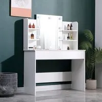 Hollywood Vanity Desk with Lighted Mirror - White, MDF