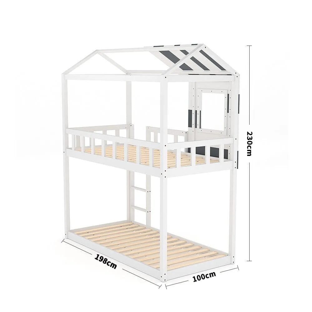 House Shaped Twin Bunk Bed with Ladder - White, Pine Wood image