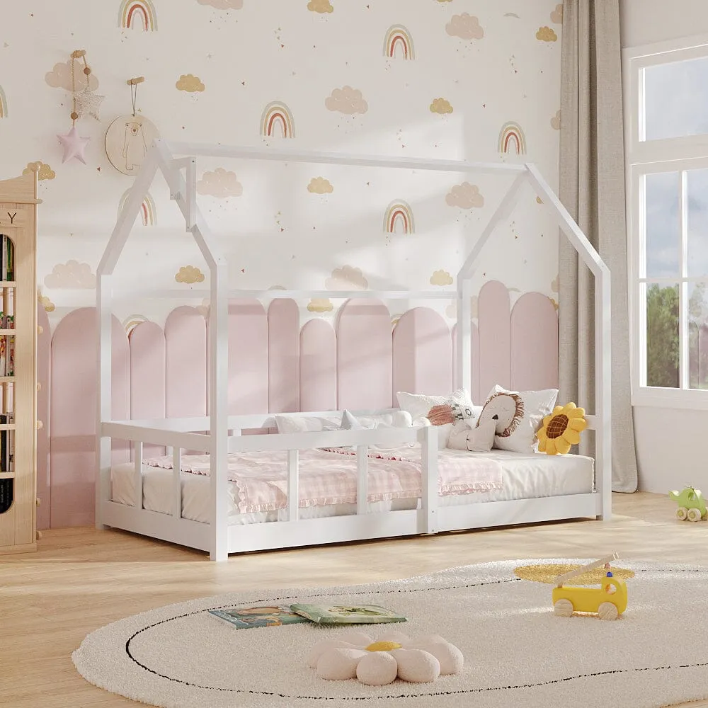 House Toddler Bed Frame with Guardrails - Grey, Pine image