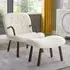 Lamb Wool Armchair with Ottoman Set - White, Beech Wood