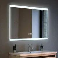 Large Rectangular Frameless Anti-Fog LED Vanity Mirror with Clock