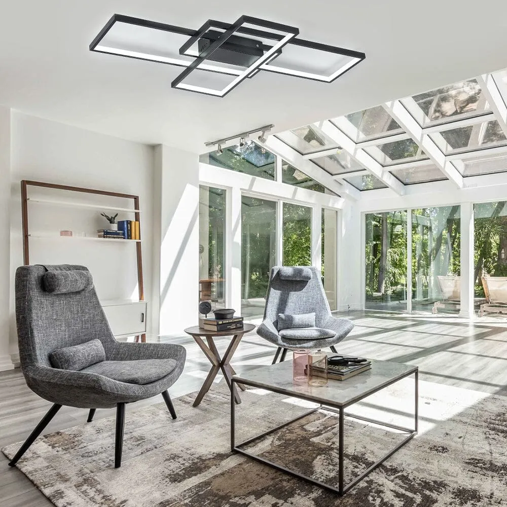 LED Ceiling Light with 3 Rectangle Lampshades - Black image