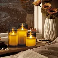 LED Flameless Pillar Candle Set with Remote - Grey, Glass alternate view