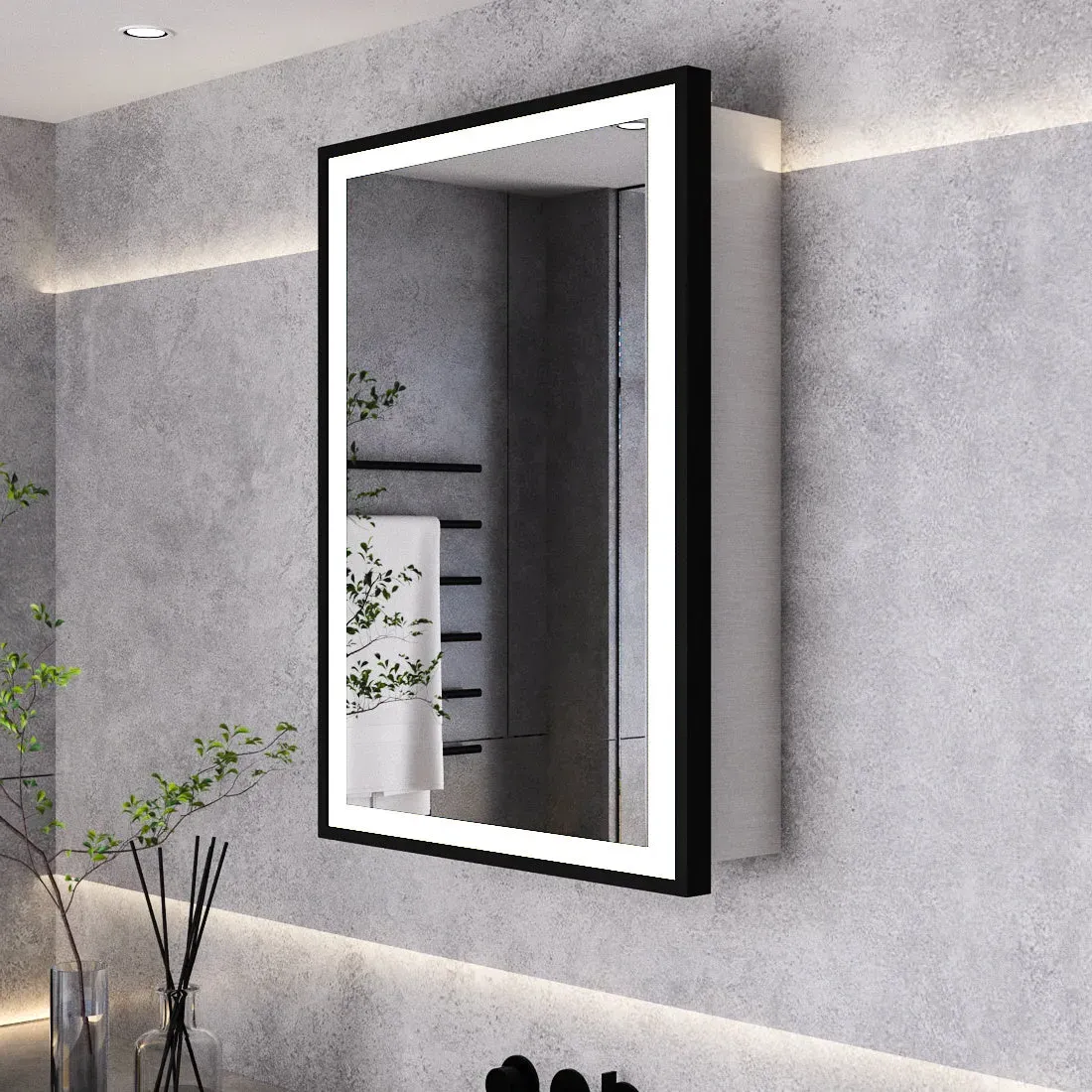 LED Mirror Cabinet Single Door with Demister - Aluminium product
