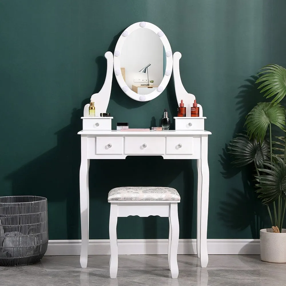 Lighted Makeup Vanity Desk with Mirror and Stool - White, MDF