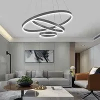 Lightsin 3 Ring Round LED Pendant Light - Black, Aluminum