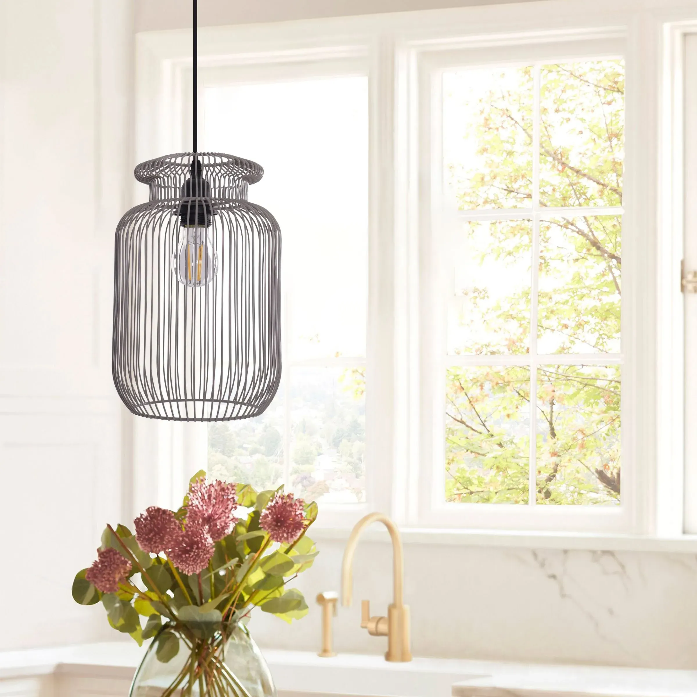Lightsin Cylindrical Pendant Light - Grey, Iron image