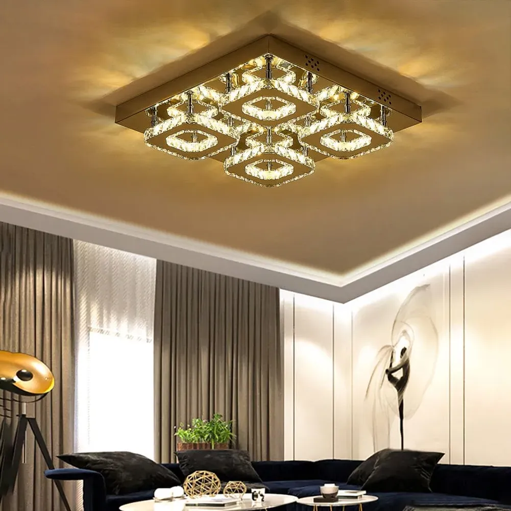 Lightsin Square LED Ceiling Light with Crystal Dimmable - Chrome