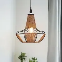Lightsin Woven Cage Pendant Light - Khaki, Iron & Paper Rope
