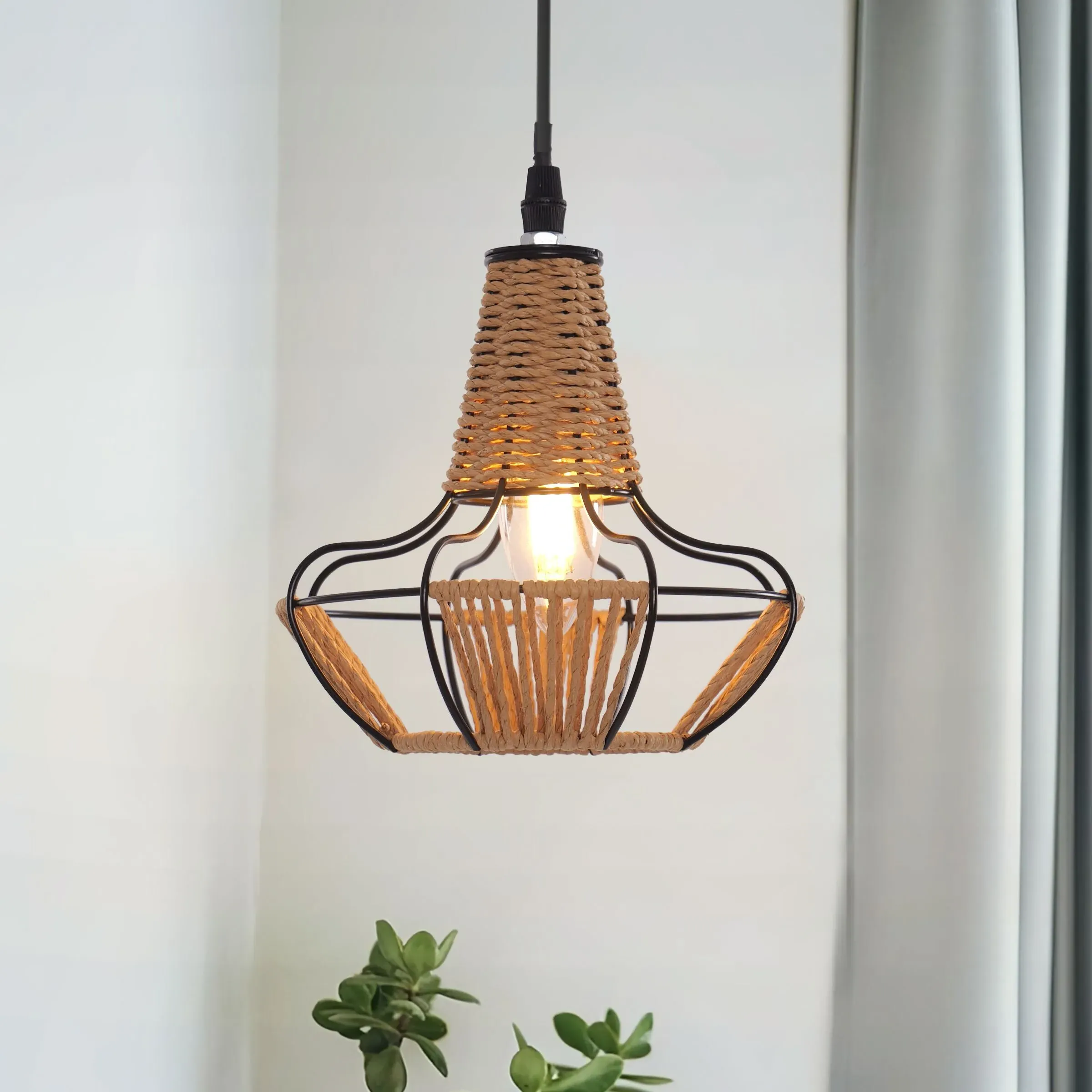 Lightsin Woven Rattan Pendant Light - Natural, Iron