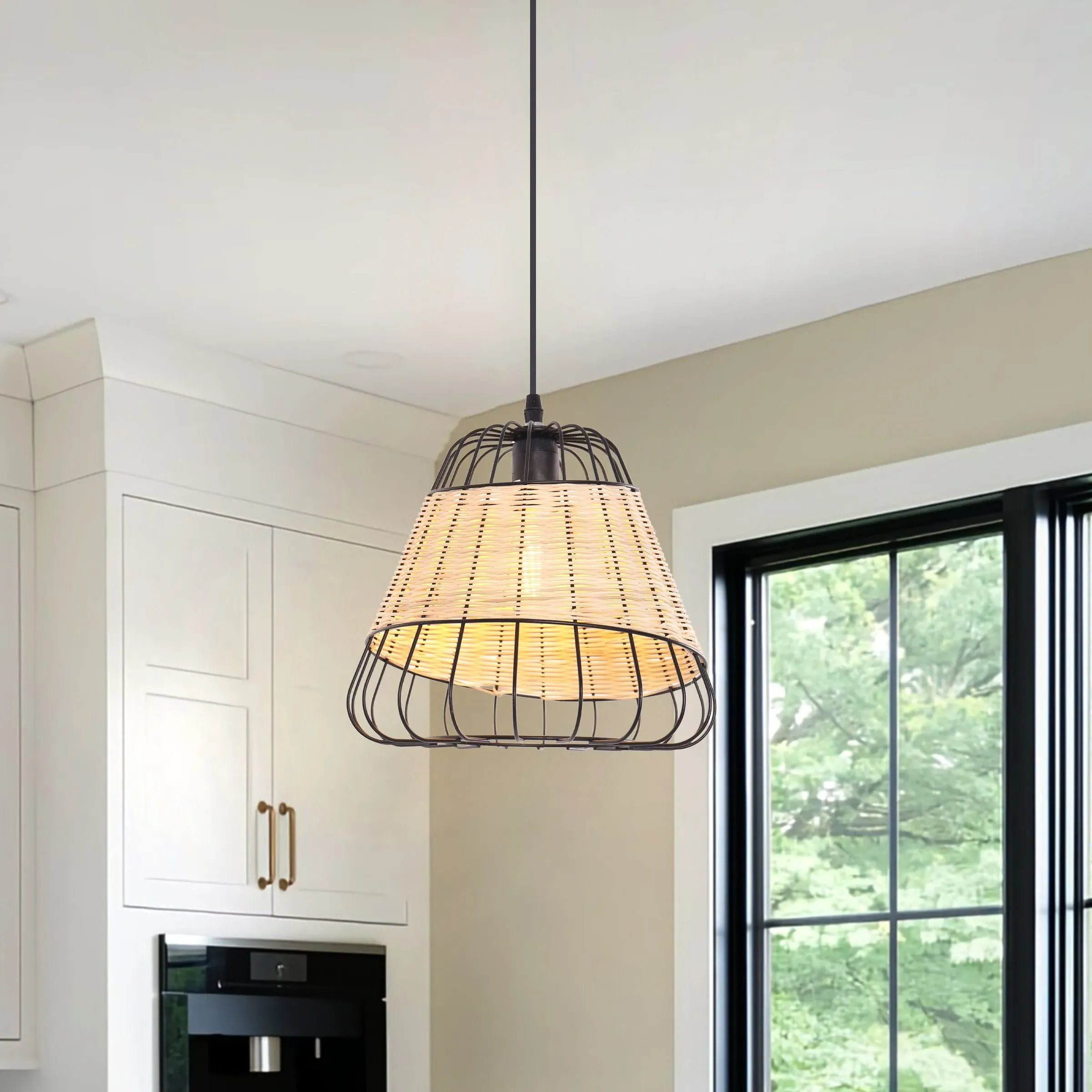 Lightsin Woven Rattan Pendant Light - Natural, Iron
