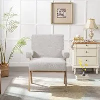 Linen Upholstered Wooden Armchair - Beige