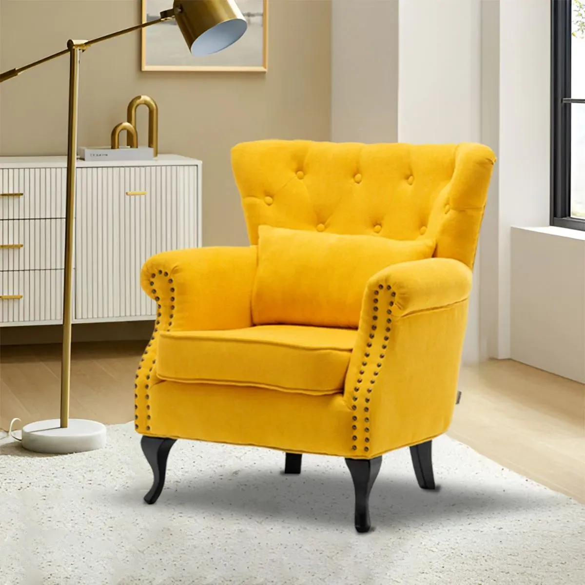 Linen Upholstery Wingback Chair with Cushion image