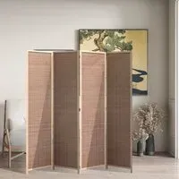 Livingandhome 4-Panel Folding Room Divider - Ivory, Bamboo