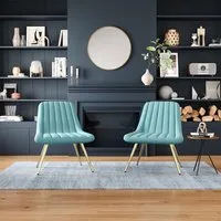 Livingandhome Upholstered Lounge Accent Chair - Blue, Velvet