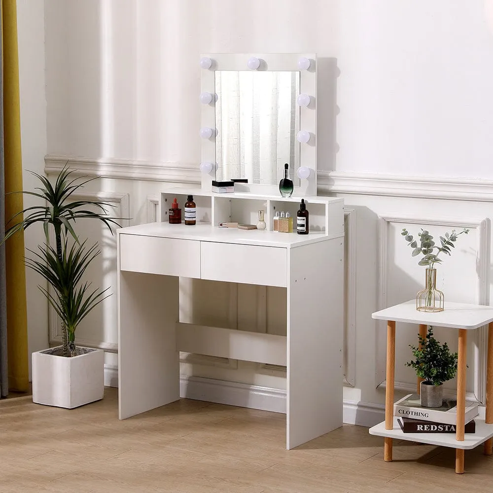 Makeup Dressing Table with Lighted Mirror - White, MDF image