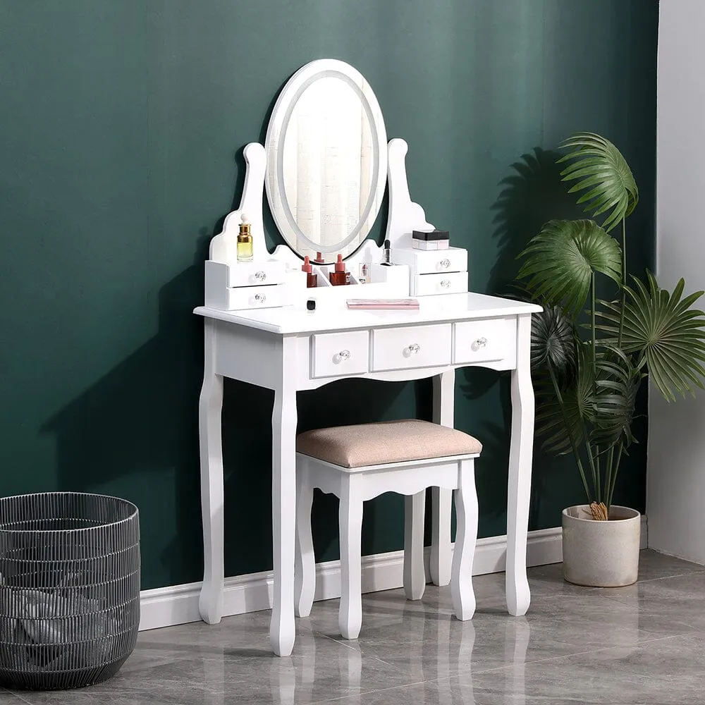 Makeup Vanity Desk Set with LED Lighting - White, MDF