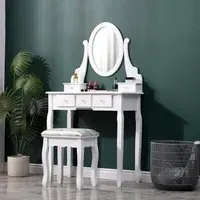 Makeup Vanity Desk with Mirror and Stool - White, MDF