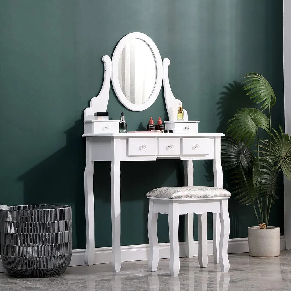 Makeup Vanity Desk with Mirror and Stool - White, MDF image