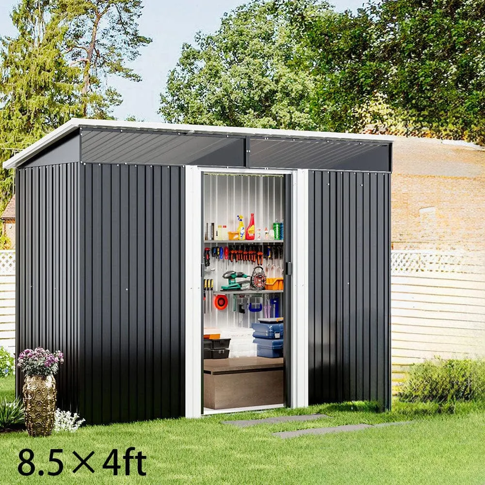 Metal Garden Bike Storage Shed with Lockable Sliding Doors - Charcoal Black, Zinc Steel product