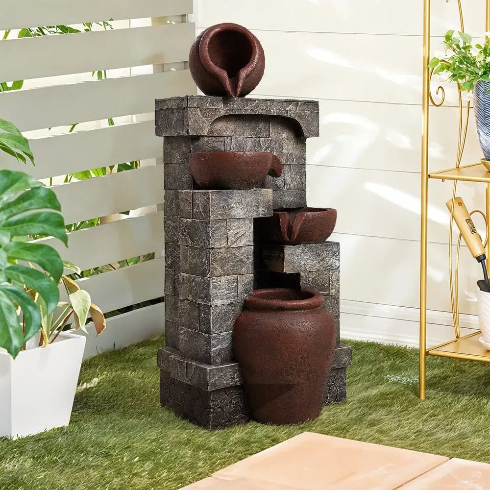 Multi-Tiered Solar Garden Water Fountain with LED - Polyresin product