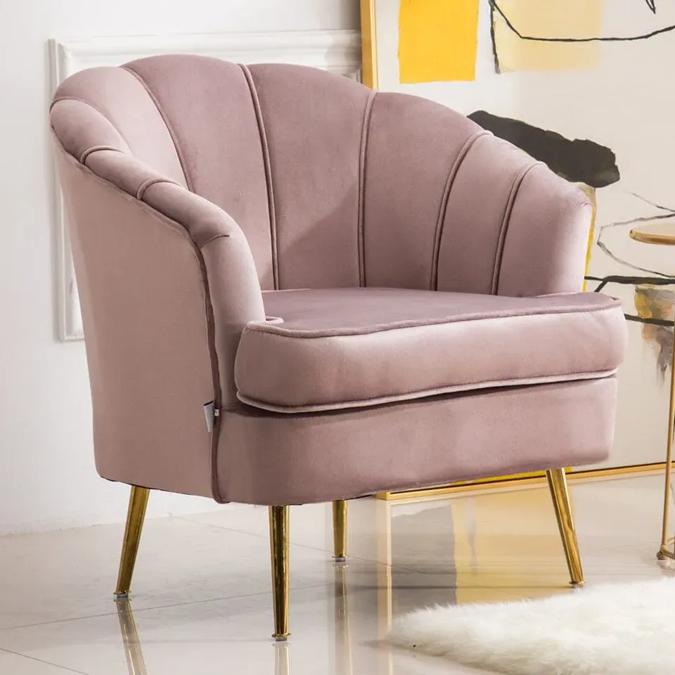 Noble Armchair with Gold Metal Legs - Pink, Velvet image