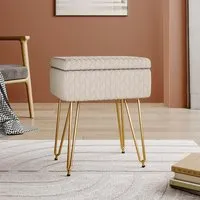 Ottoman Stool with Full Cover Lid - Gold Metal Legs alternate view