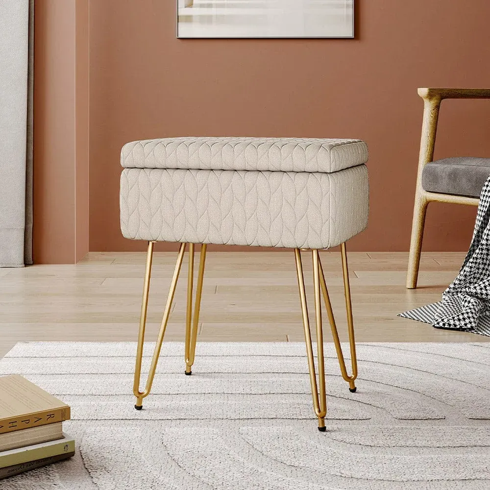 Ottoman Stool with Full Cover Lid - Gold Metal Legs product