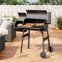 Outdoor Charcoal BBQ Grill 2-in-1 Offset Smoker with Wheels - Black, Stainless Steel alternate view