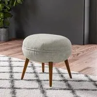 Oval Ottoman Footstool - Beige, Linen