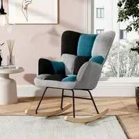 Patchwork Upholstered Rocking Chair with Wooden Skates alternate view