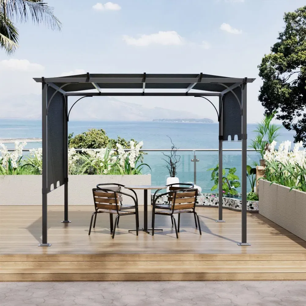 Pergola Shade Canopy with Adjustable Roof - Dark Grey, Polyester image