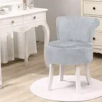 Plush Upholstered Dressing Table Chair - Grey, Rubber Wood