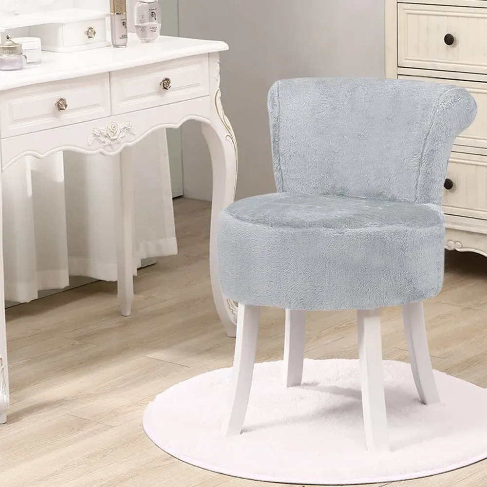 Plush Upholstered Dressing Table Chair - Grey, Rubber Wood image