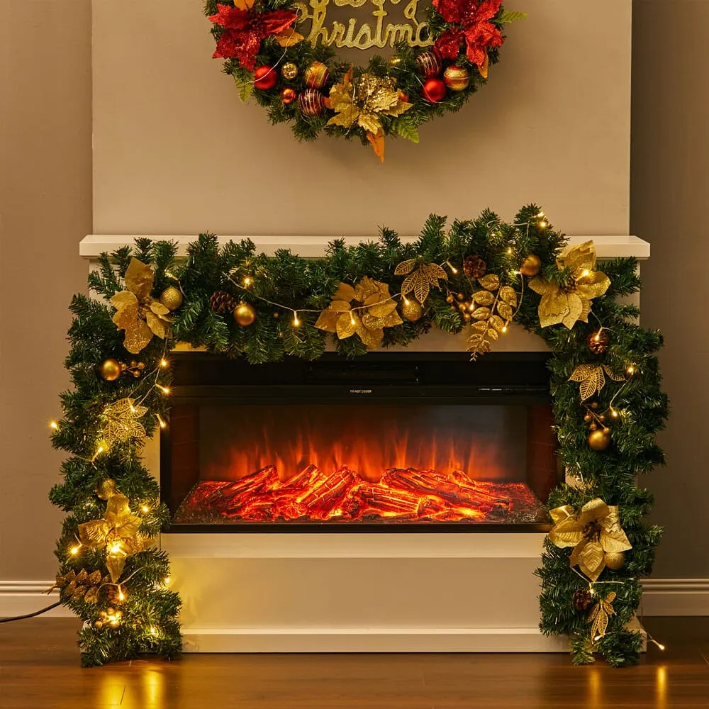 Pre-Lit Christmas Wreath with Warm Lights - Green, Gold