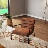 PU Leather Upholstered Accent Chair - Tan, Metal Base