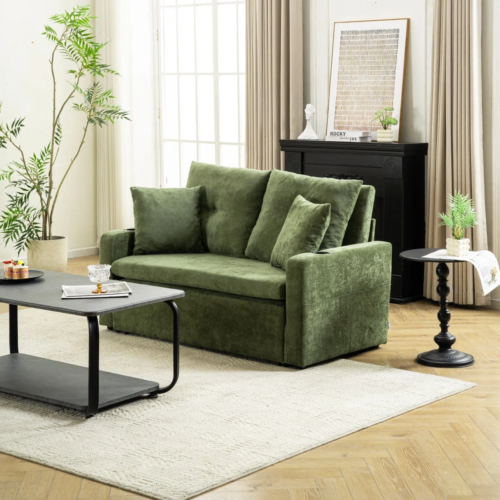 Pull-Out Sofa Bed with Storage Pockets and Cup Holders product