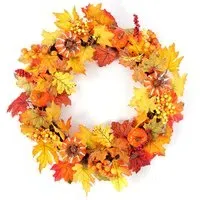 Pumpkin & Maple Leaf Harvest Wreath - Orange, Artificial alternate view