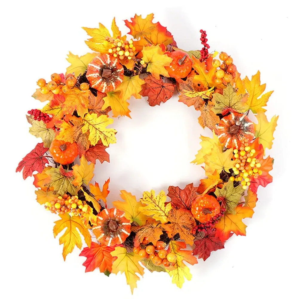 Pumpkin & Maple Leaf Harvest Wreath - Orange, Artificial product