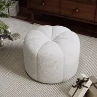 Pumpkin-Shaped Ottoman - White, Teddy Fabric alternate view