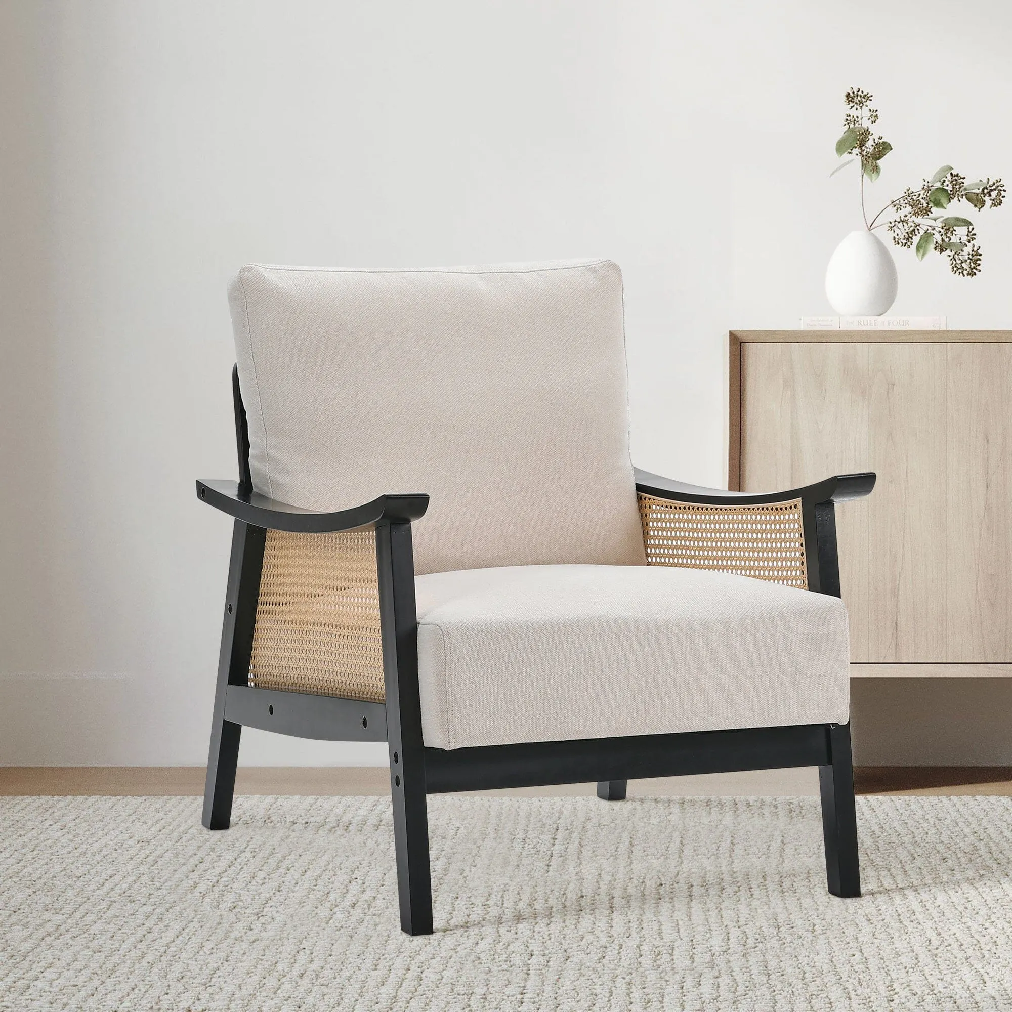 Rattan & Rubber Wood Accent Chair - Snow Velvet product
