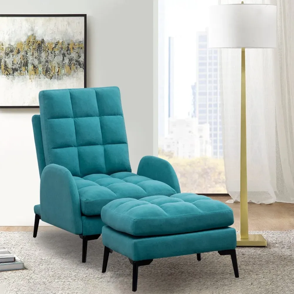 Recliner Armchair and Ottoman Set with Footstool - Green, Velvet image